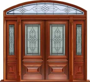 sovereign leadlight: double door + sidelight on right
